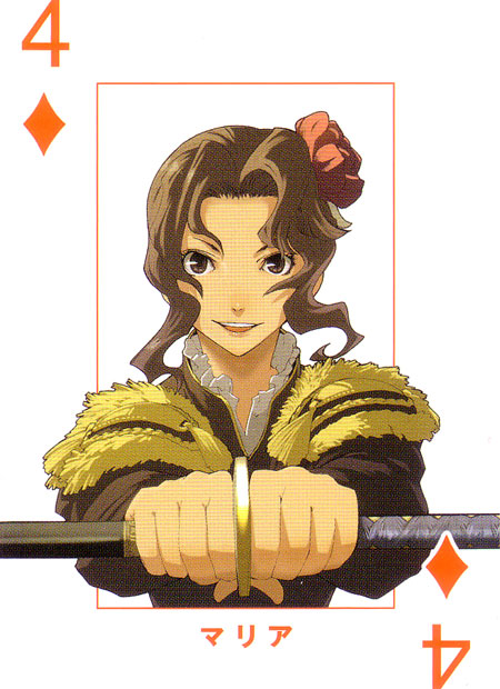 enami katsumi, narita ryohgo (mangaka), maria barcelito, baccano!, official art, 00s, 1girl, card, card (medium), female focus, playing card, solo