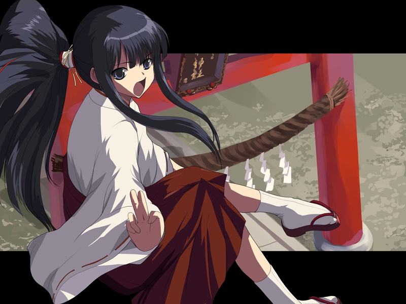 natori (natorism), original, 1girl, female focus, hakama, hakama skirt, japanese clothes, miko, red hakama, skirt, solo, tabi, torii