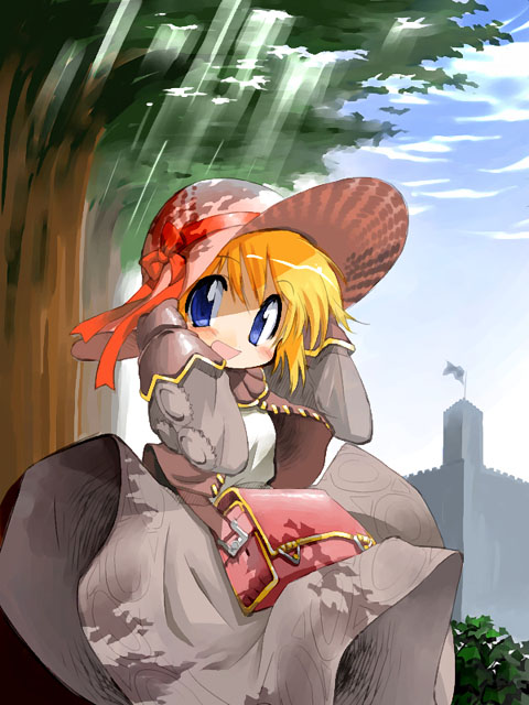 suka, merchant, merchant (ragnarok online), ragnarok online, blonde hair, hat, solo, straw hat