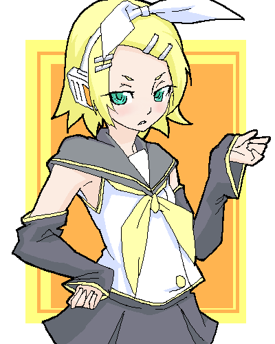 kagamine rin, vocaloid, lowres, 1girl, blonde hair, blouse, female focus, oekaki, sailor collar, shirt, solo, white shirt