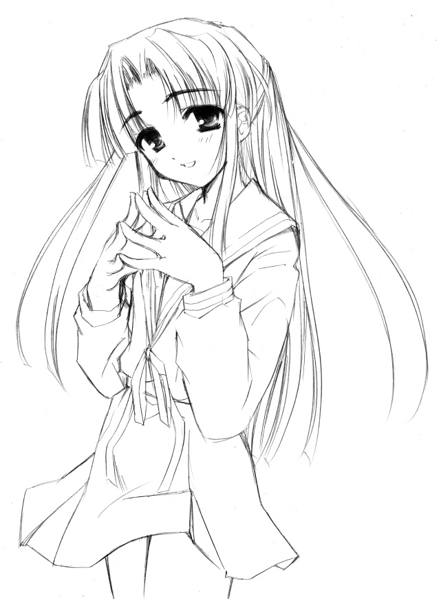 asakura ryoko, suzumiya haruhi no yuuutsu, 00s, 1girl, female focus, greyscale, monochrome, school uniform, serafuku, solo