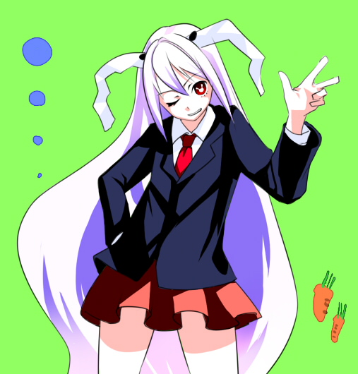 mugishima orie, reisen udongein inaba, touhou, 1girl, animal ears, female focus, rabbit ears, simple background, solo, standing