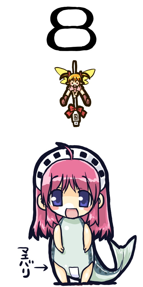 dd (ijigendd), 2003 server, ce-tan, os-tan, bad id, bad pixiv id, long image, tall image, ahoge, chibi, fairy, fish, maebari, pink hair, usb, wings