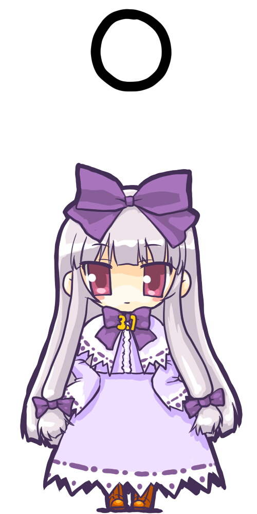 dd (ijigendd), 3.1-tan, os-tan, silver hair, bad id, bad pixiv id, long image, tall image, bow, chibi, hair bow, hair ribbon, lolita fashion, long hair, multiple hair bows, red eyes, ribbon, solo