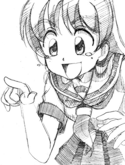 gofu, original, bad id, bad pixiv id, traditional media, greyscale, laughing, monochrome, school uniform, serafuku, sketch, solo, tears