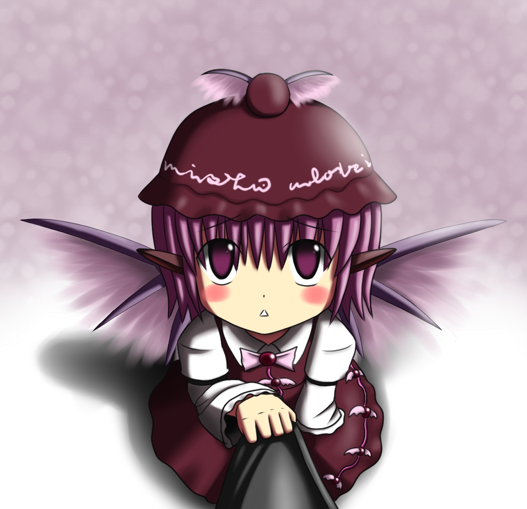 phantom2071, mystia lorelei, touhou, bad id, bad pixiv id, 1girl, blush, female focus, full body, hat, pink hair, ribbon, short hair, solo, triangle mouth, wings
