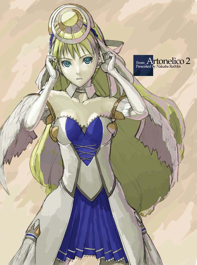 nakabayashi reimei, chroche latel pastalie, ar tonelico, ar tonelico ii, gust, 00s, 1girl, blonde hair, blue eyes, dress, female focus, solo, two-tone dress