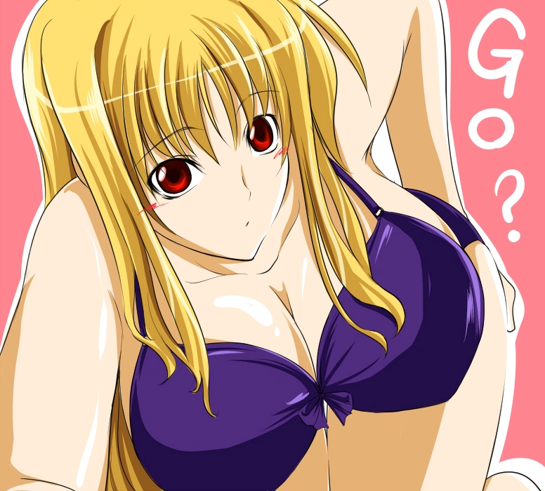 hagane soushi, fate testarossa, lyrical nanoha, mahou shoujo lyrical nanoha, mahou shoujo lyrical nanoha strikers, 00s, blonde hair, breasts, cleavage, large breasts, lingerie, long hair, red eyes, solo, underwear, very long hair