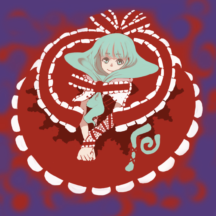 kumadano, kagiyama hina, touhou, bad id, bad pixiv id, 1girl, female focus, front ponytail, green hair, long hair, ribbon, solo