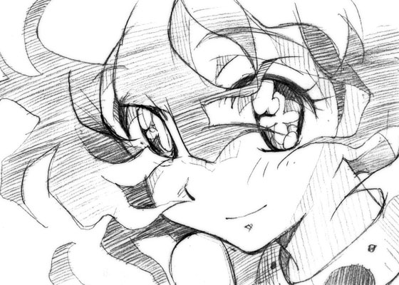 gofu, nia teppelin, tengen toppa gurren lagann, traditional media, 00s, greyscale, monochrome, sketch, solo
