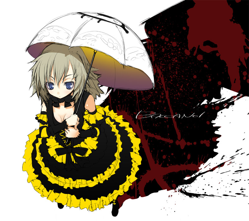 kagome (traumatize), illness (baccano), baccano!, silver hair, 00s, blue eyes, choker, goth fashion, parasol, ribbon, solo, umbrella