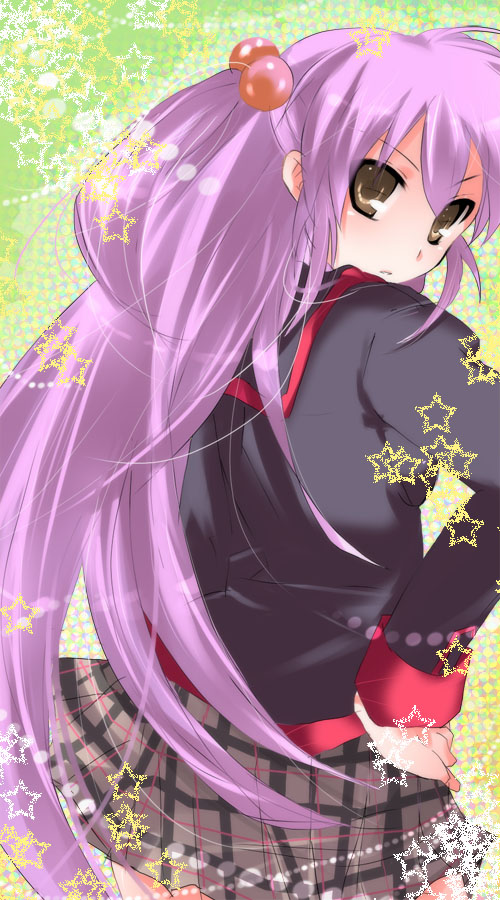 kurohara yuu, futaki kanata, saigusa haruka, little busters!, 1girl, brown eyes, female focus, half updo, long hair, pink hair, school uniform, serafuku, solo