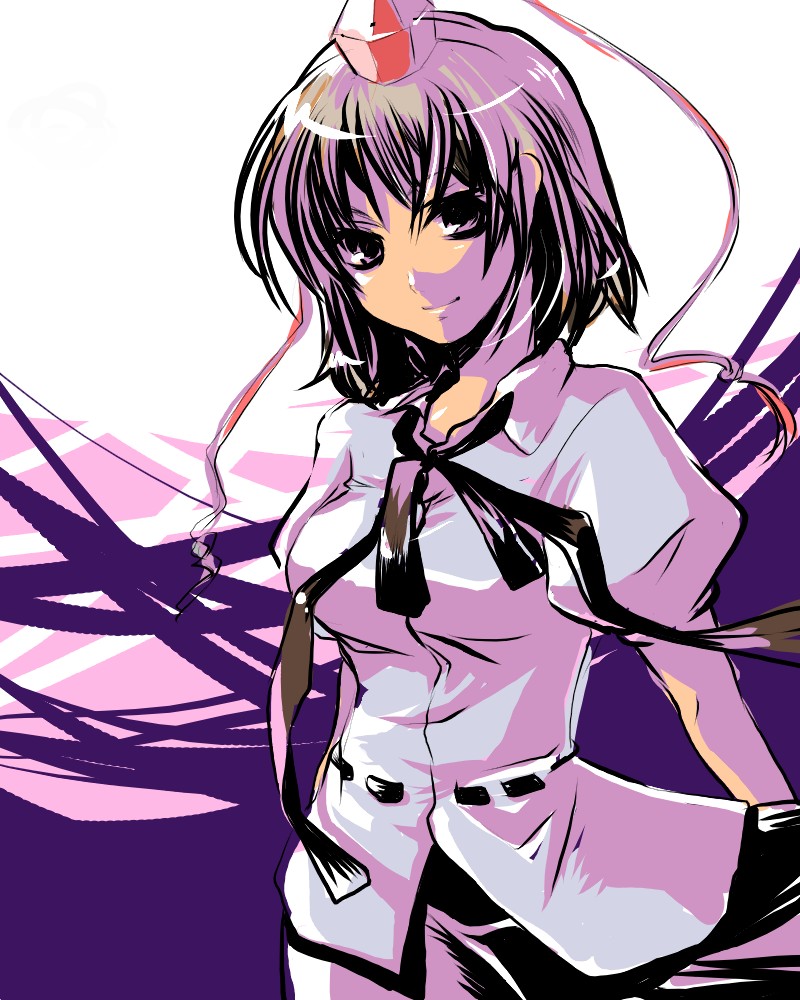 shameimaru aya, touhou, 1girl, black hair, female focus, hat, ribbon, short hair, solo, standing