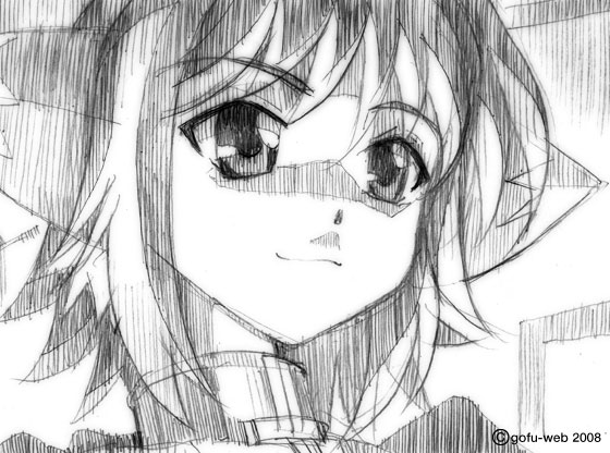 gofu, lieselotte (nanoha), lyrical nanoha, mahou shoujo lyrical nanoha, mahou shoujo lyrical nanoha a's, traditional media, 00s, greyscale, monochrome, sketch, solo