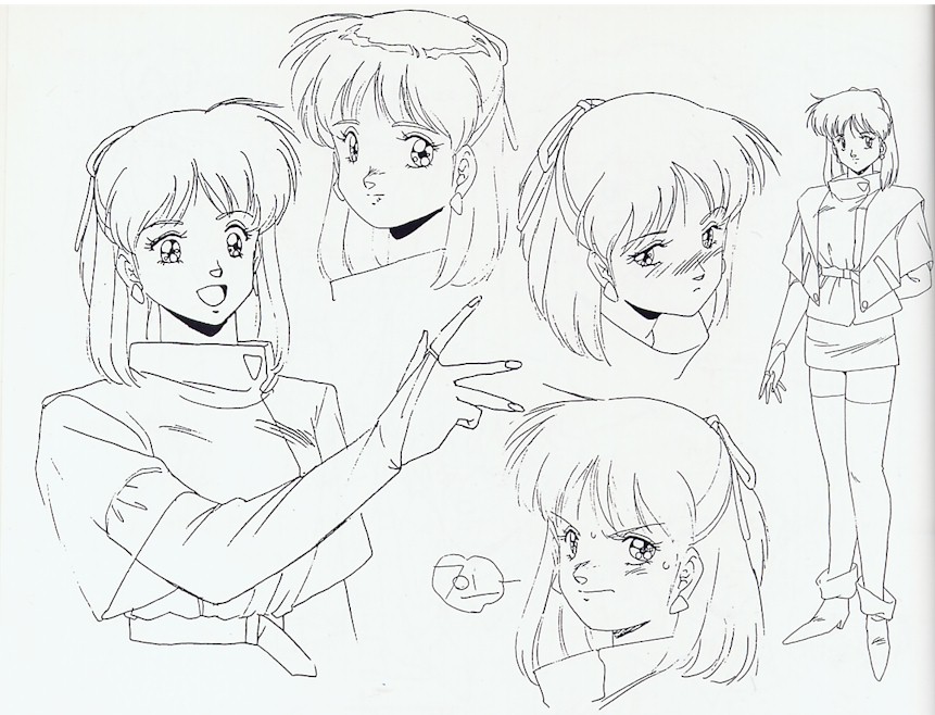 anice farm, chouon senshi borgman, 1980s (style), >:|, 1girl, :|, angry, ankle boots, arm behind back, belt, blush, boots, closed mouth, earrings, embarrassed, fingernails, frown, greyscale, hair ribbon, half updo, high heels, jacket, jewelry, lineart, long fingernails, long hair, looking at viewer, miniskirt, monochrome, multiple expressions, nose blush, oldschool, open clothes, open jacket, parted bangs, pencil skirt, reference sheet, retro artstyle, ribbon, short sleeves, simple background, skirt, speech bubble, standing, thighhighs, turtleneck, v-shaped eyebrows, zettai ryouiki