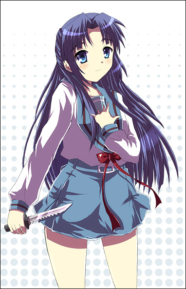 inui nagi, asakura ryoko, suzumiya haruhi no yuuutsu, 00s, knife, school uniform, serafuku, solo