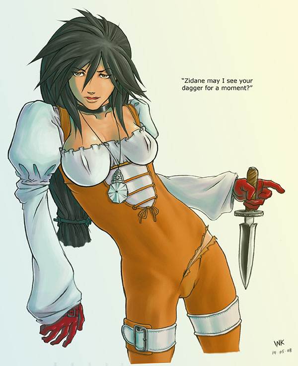 wk, garnet til alexandros xvii, final fantasy, final fantasy ix, 00s, brown eyes, dagger, jewelry, knife, long hair, necklace, weapon