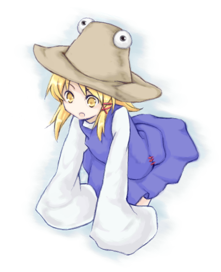 pee (pixiv4293), peepa, moriya suwako, touhou, 1girl, blonde hair, female focus, hat, ribbon, solo