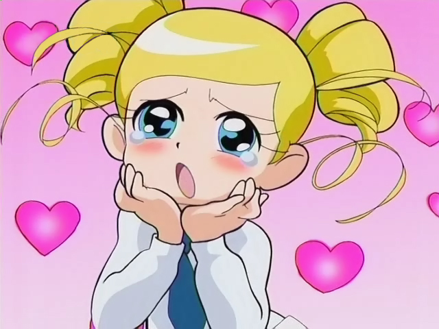 goutokuji miyako, rolling bubbles, powerpuff girls, powerpuff girls z, anime screenshot, 00s, 1girl, blonde hair, blue eyes, blush, drill hair, female focus, solo, tears