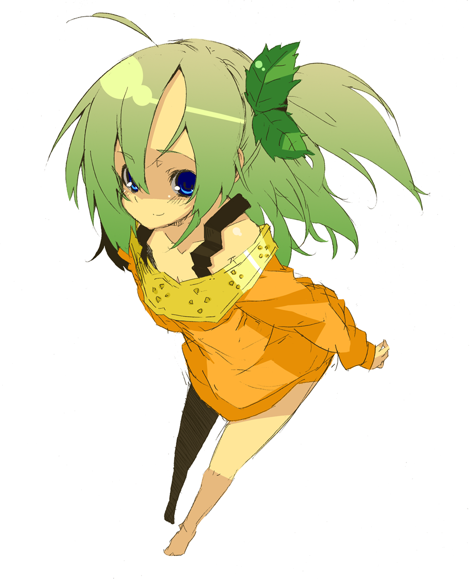 wadaichi, tagme, blue eyes, green hair, long hair, smile, solo