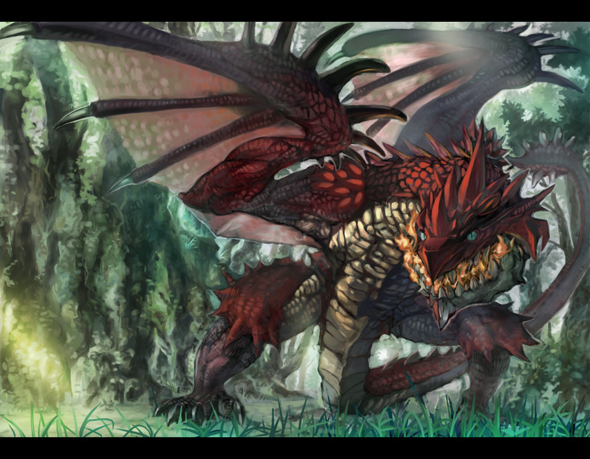 fura, rathalos, capcom, monster hunter (series), bad id, bad pixiv id, dragon, fire, forest, nature, scales, wyvern