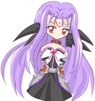lutecia, lutecia alpine, lyrical nanoha, mahou shoujo lyrical nanoha, mahou shoujo lyrical nanoha strikers, lowres, 00s, arms behind back, choker, long hair, purple hair, red eyes, solo