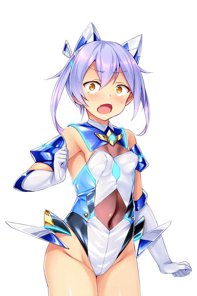 satou kuuki, game cg, large variant set, non-web source, official art, variant set, 1girl, :o, bare shoulders, blush, breasts, covered erect nipples, covered navel, cowboy shot, elbow gloves, fang, fujii natsumi (ysphere), gloves, groin, hair between eyes, hair ornament, headgear, highleg, highleg leotard, leotard, looking at viewer, multicolored leotard, open mouth, purple hair, shiny skin, short hair, simple background, skin tight, small breasts, solo, soukou seiki ysphere, standing, surprised, thighhighs, transparent background, twintails, two-tone leotard, white background, white gloves, white leotard, wide-eyed, yellow eyes, ys aqua