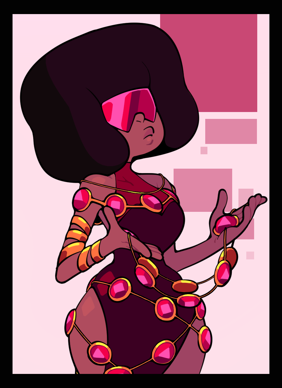 discount-supervillain, garnet (steven universe), steven universe, gold armlet, highres, 1girl, afro, alternate costume, bracelet, breasts, dark-skinned female, dark skin, dress, gem, gold bracelet, jewelry, lips, short hair, thick lips