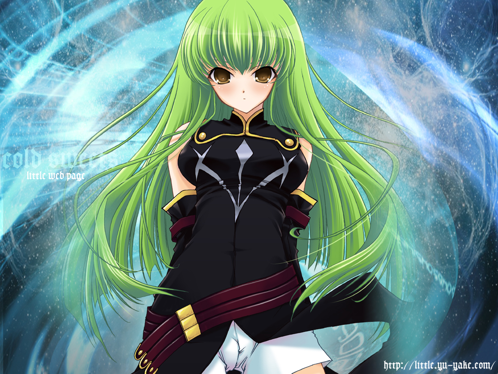 c.c., code geass, tagme, 00s, arms behind back, green hair, long hair, solo