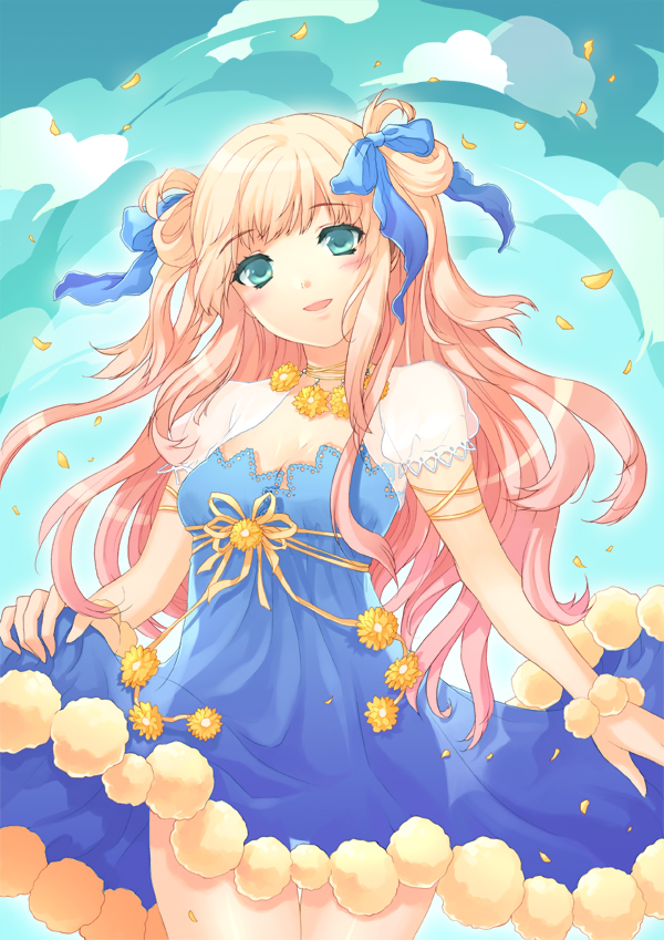 cuteg, original, bad id, bad pixiv id, blue eyes, blush, dress, hair ribbon, long hair, pink hair, ribbon