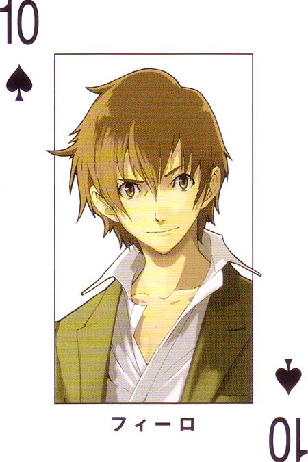 enami katsumi, narita ryohgo (mangaka), firo prochainezo, baccano!, official art, 00s, 1boy, card, card (medium), male focus, playing card, solo