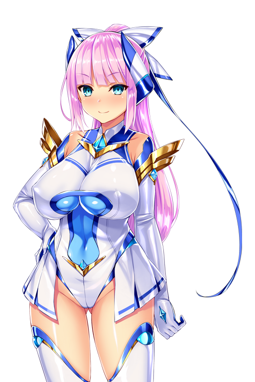 satou kuuki, kisaragi nozomi, shinsou seiki elementia, game cg, large variant set, non-web source, official art, variant set, 1girl, bare shoulders, blue eyes, blunt bangs, blush, breasts, cameltoe, chest jewel, closed mouth, covered erect nipples, covered navel, cowboy shot, elbow gloves, element venus, gem, gloves, gluteal fold, groin, hair ribbon, hand on own hip, headgear, high ponytail, highleg, highleg leotard, impossible clothes, impossible leotard, large breasts, legs apart, leotard, long hair, looking at viewer, magical girl, nose blush, pink hair, pleated skirt, ponytail, ribbon, shiny clothes, shiny skin, showgirl skirt, simple background, skin tight, skirt, smile, solo, standing, thighhighs, transparent background, white background, white gloves, white leotard, white thighhighs