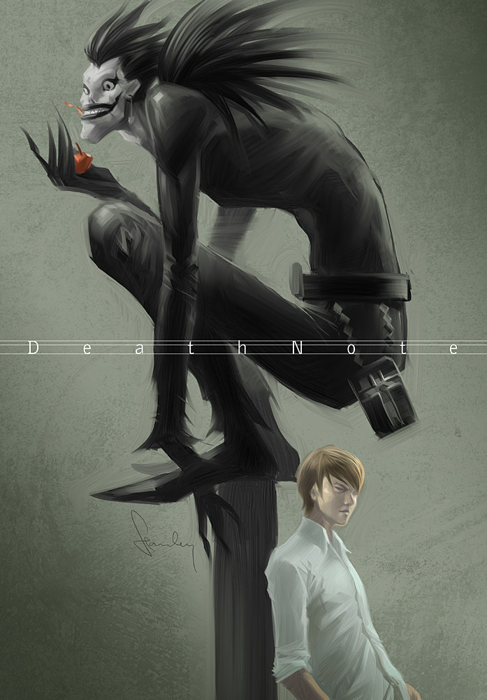 stanley lau, ryuk, yagami light, death note, apple, food, fruit, shinigami