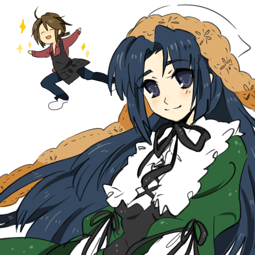 enju (rozen maiden), tashimo, asakura ryoko, koizumi itsuki, kuwatani natsuko, ono daisuke, suiseiseki, rozen maiden, suzumiya haruhi no yuuutsu, lowres, cosplay, enju (cosplay), headscarf, parody, suiseiseki (cosplay), voice actor connection, white headscarf