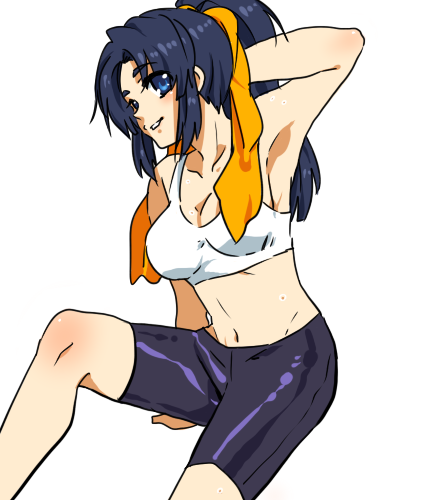 tashimo, asakura ryoko, suzumiya haruhi no yuuutsu, lowres, 00s, bike shorts, ponytail, solo, tank top