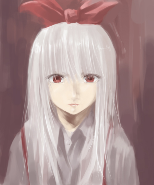 pino (birthdayparty), fujiwara no mokou, touhou, 1girl, female focus, long hair, ribbon, solo, white hair