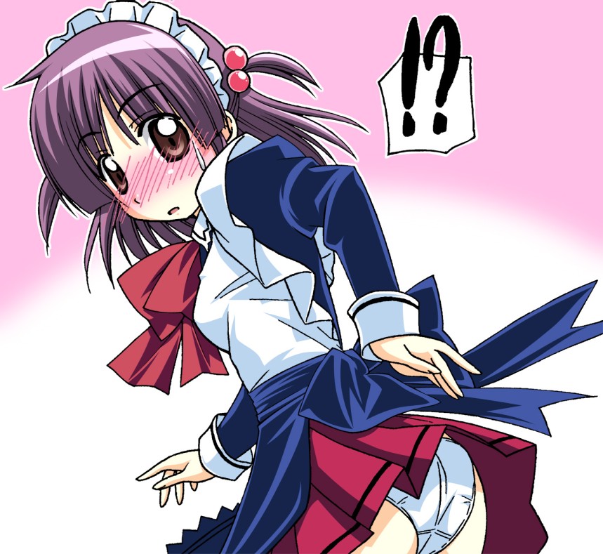 segawa izumi, hayate no gotoku!, !?, 00s, blush, bow, maid, panties, pantyshot, purple hair, solo, underwear