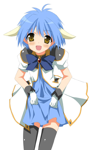 kusano yuu, mint blancmanche, broccoli (company), galaxy angel, 00s, 1girl, animal ears, blue hair, blue skirt, female focus, skirt, solo, thighhighs