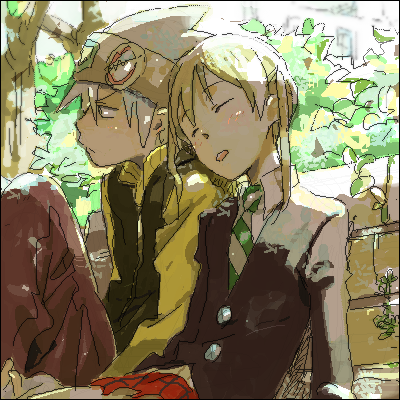 maka albarn, soul evans, soul eater, lowres, 00s, plaid clothes, plaid skirt, skirt, sleeping