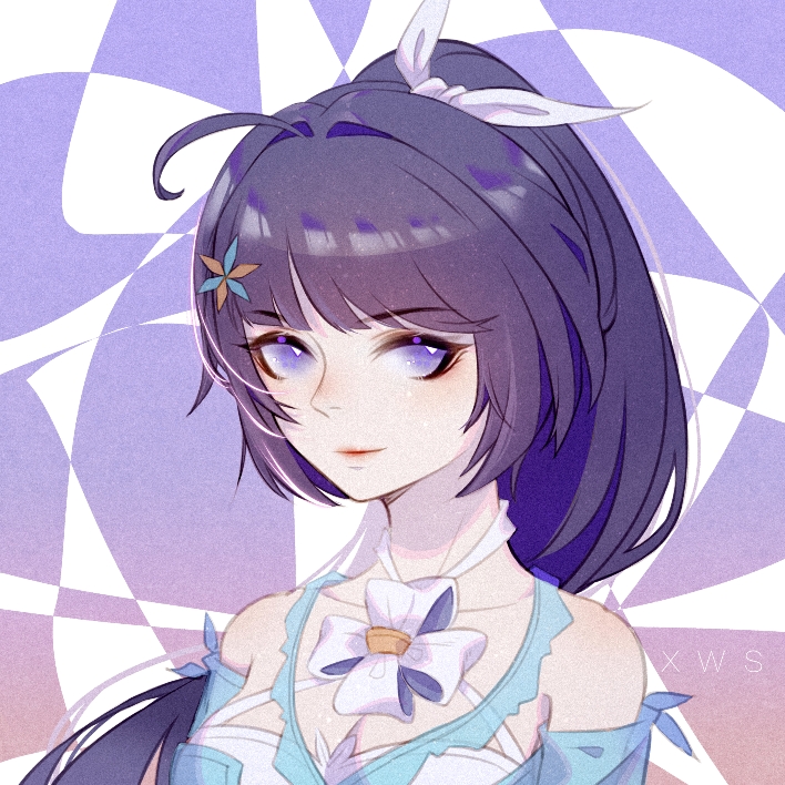 raiden mei, raiden mei (aqua chime), raiden mei (lightning empress), honkai (series), honkai impact 3rd, 1girl, ahoge, aqua dress, breasts, cleavage, closed mouth, dress, large breasts, long hair, looking at viewer, ponytail, purple eyes, purple hair, sammdr, solo, sundress, upper body