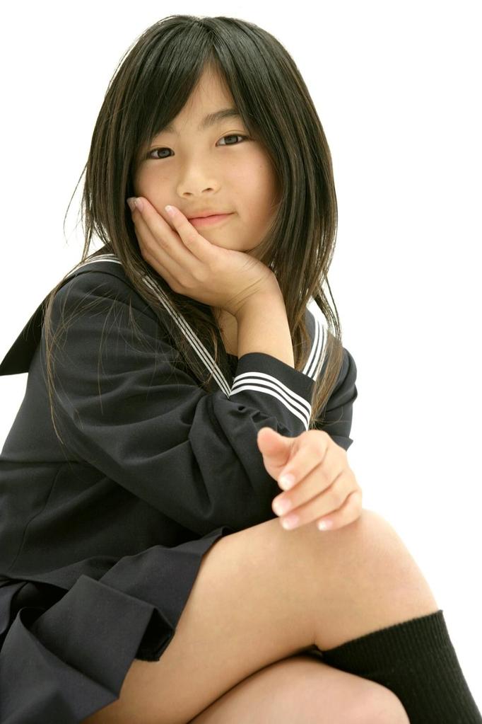 photo (medium), 1girl, asian, black eyes, black hair, crossed legs, female focus, model, school uniform, serafuku, socks, solo