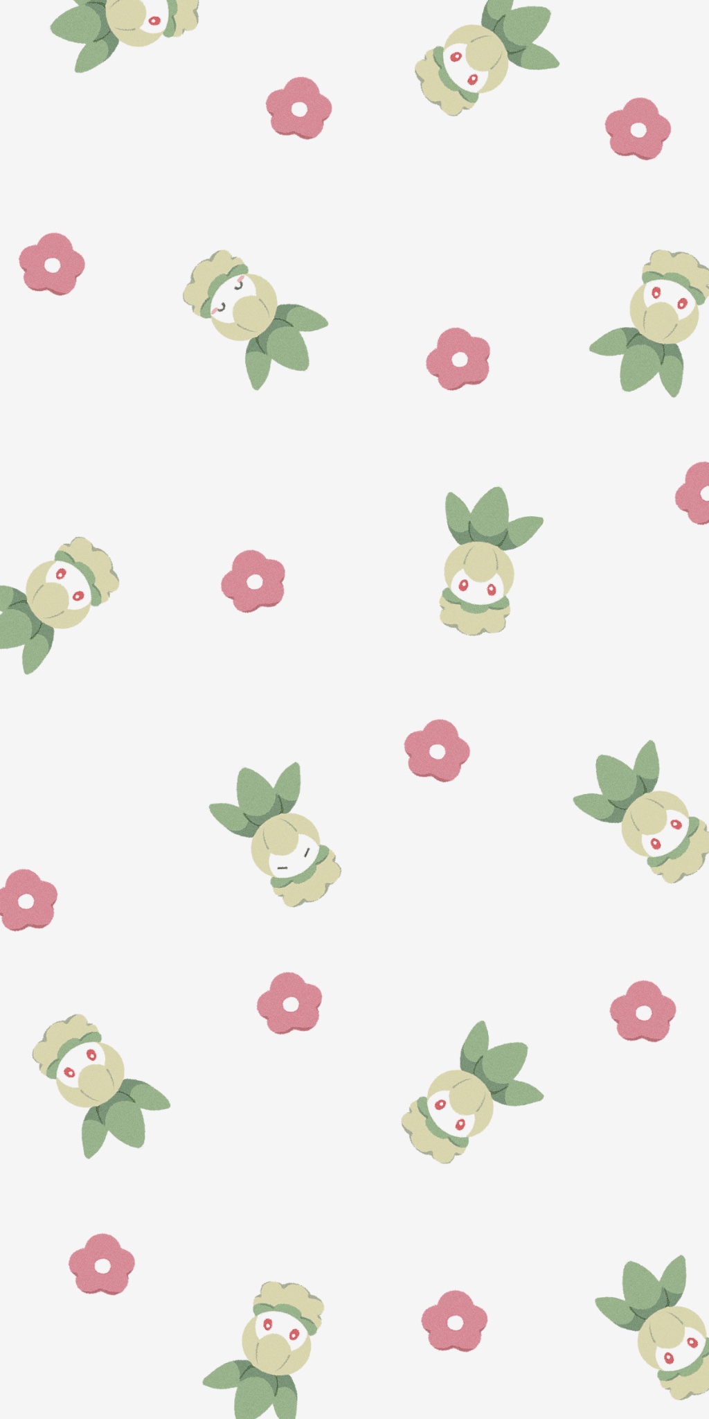 sumi fms, petilil, nintendo, pokemon, highres, closed eyes, flower, full body, gen 5 pokemon, leaf, no humans, plant, pokemon (creature), pokemon focus, red eyes, simple background