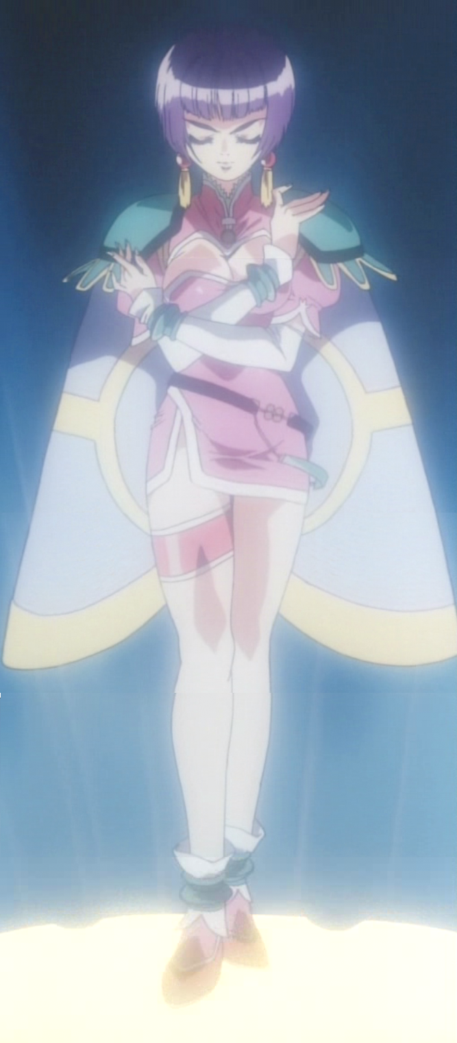 li meifon, angel links, anime screenshot, highres, stitched, third-party edit, 1990s (style), 1girl, anklet, belt, belt skirt, blunt bangs, bob cut, bracer, breasts, cape, chinese clothes, cleavage, cleavage cutout, closed eyes, clothing cutout, crossed arms, detached sleeves, dress, earrings, female focus, full body, glowing, jewelry, lace, large breasts, legs, meifon li, pink dress, puffy sleeves, purple hair, retro artstyle, shoes, short dress, short hair, short sleeves, shoulder pads, side slit, solo, standing, tassel, tassel earrings, thick eyebrows, thigh strap, turtleneck