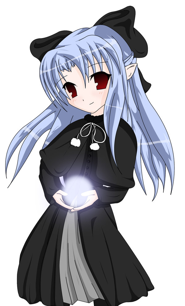 len (tsukihime), melty blood, tsukihime, type-moon, bad deviantart id, bad id, 00s, 1girl, bad anatomy, blue hair, blush, female focus, pantyhose, pointy ears, poorly drawn, red eyes, ribbon, smile, solo