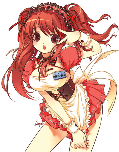 asahina mikuru, suzumiya haruhi no yuuutsu, 00s, 1girl, corset, female focus, mikuru beam, official alternate hairstyle, solo, v, waitress