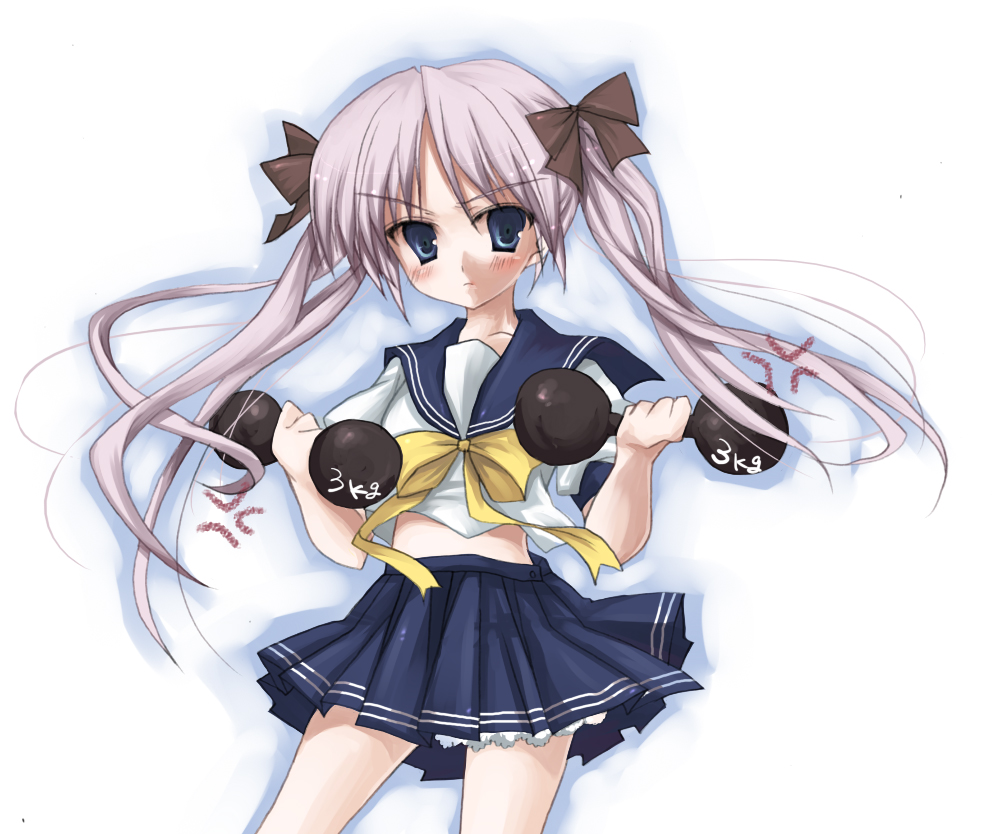 kodamasawa izumi, hiiragi kagami, lucky star, 00s, school uniform, serafuku, solo, twintails