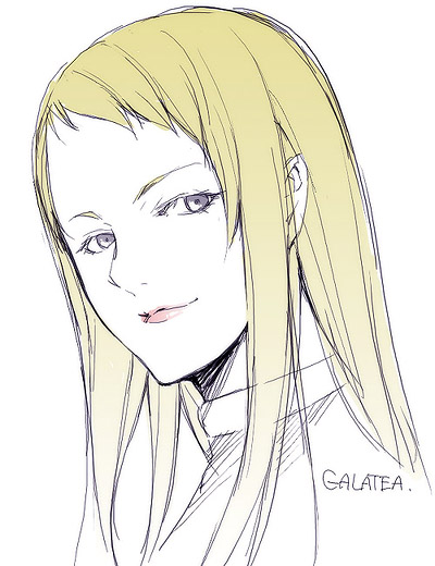 kyo (kuroichigo), galatea, claymore (series), 00s, 1girl, blonde hair, female focus, lips, portrait, simple background, solo, upper body