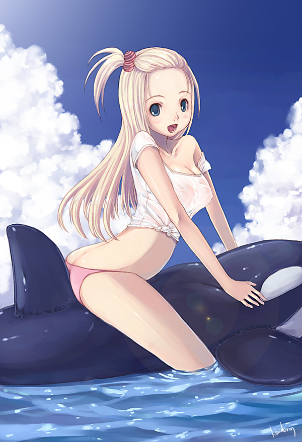 kimidorin, original, bikini, bikini bottom only, day, shirt, solo, swimsuit, wet, wet clothes