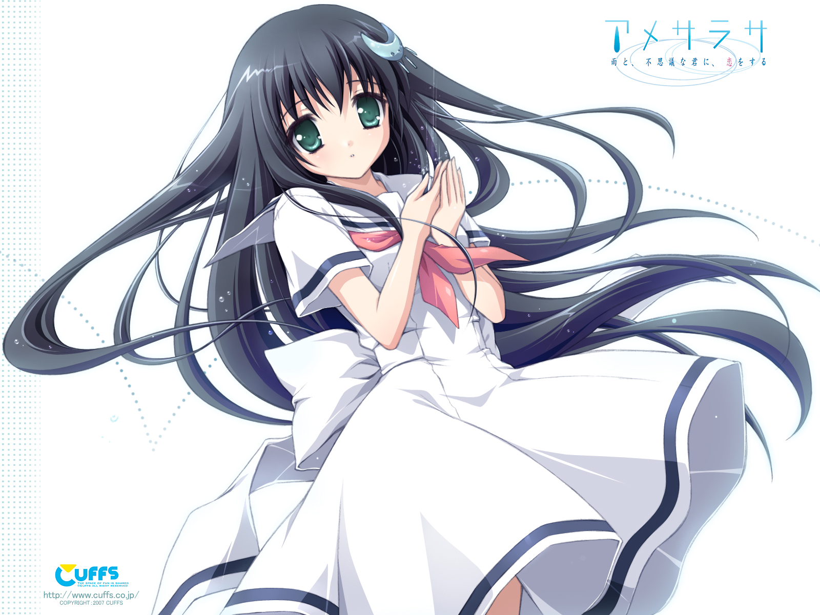 kantoku, ozawa yuu, chiyokawa rin, amesarasa, highres, 1girl, dress, female focus, hair ornament, hairclip, sailor dress, school uniform, serafuku, solo