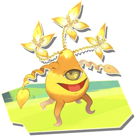 plant (monster farm), line: monster farm, monster farm, official art, cyclops, flower, one-eyed, plant monster, smile, usaba (monster farm), yellow flower